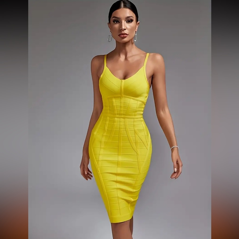 Elegant Yellow Bodycon Dress - Picture 9 of 10